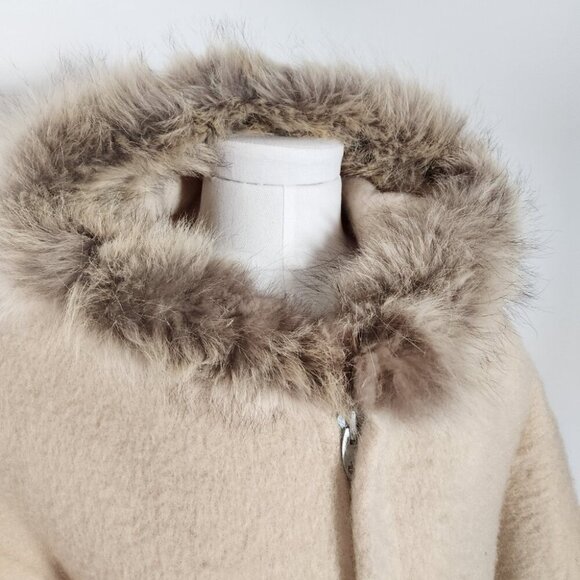 Vintage Hudson's Bay Cream Wool Hooded Coat Fur Trim Winter L - Picture 2 of 10